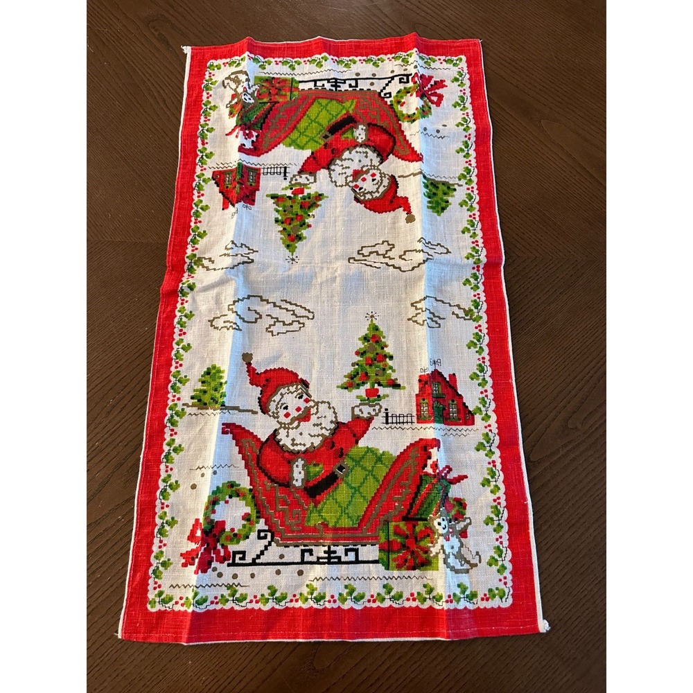 MCM Parisian Prints All‎ Pure Linen 28 x 16 Kitchen Towel Santa Sleigh Christmas